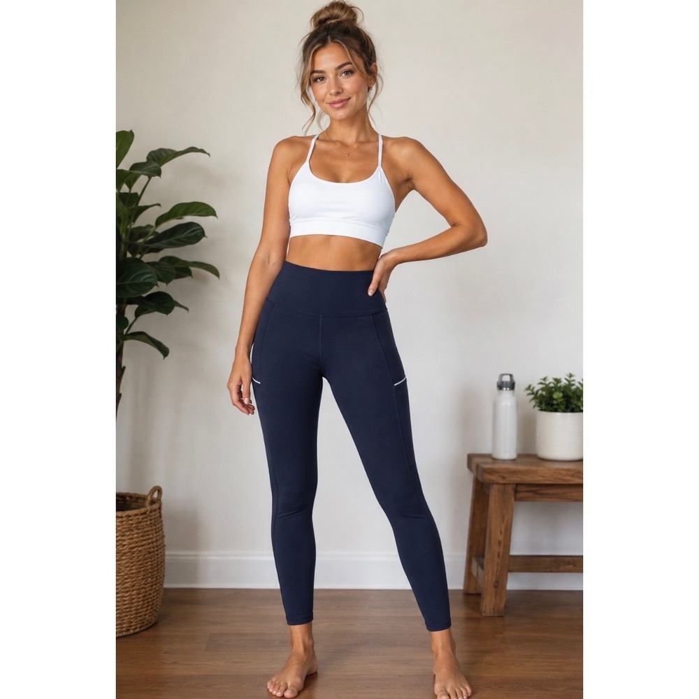Downtown Motion Navy Blue High Waisted Women's Pocket Leggings Reflective XL